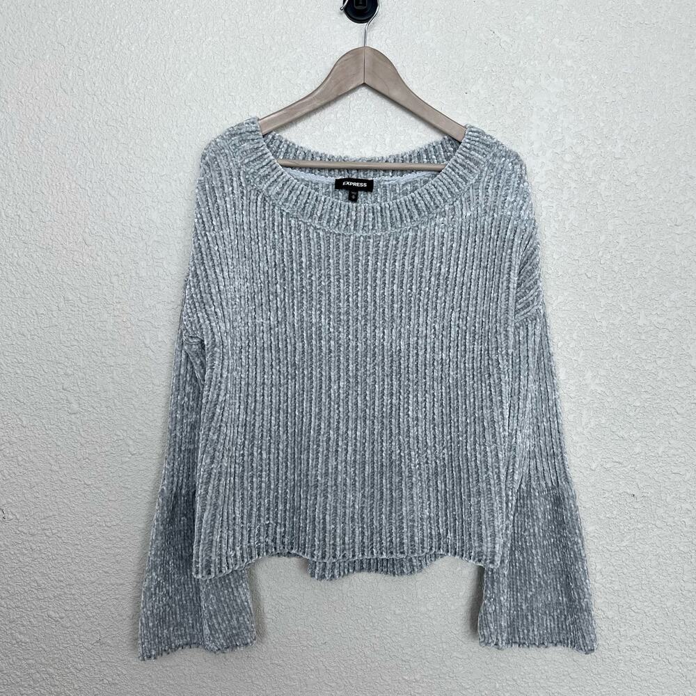 Express Chenille Bell Sleeve Sweater size Medium Mint Green Chunky Knit Soft